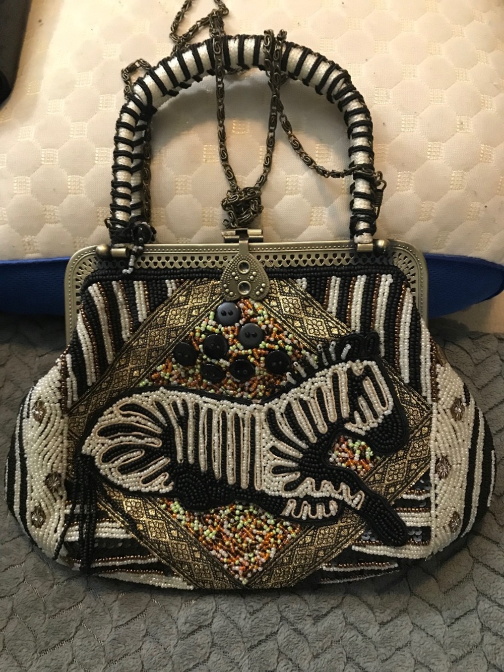 Vintage Coldwater Creek Beaded Zebra Handbag